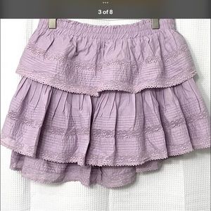 new loveshackfancy purple ruffle mini skirt wisteria
